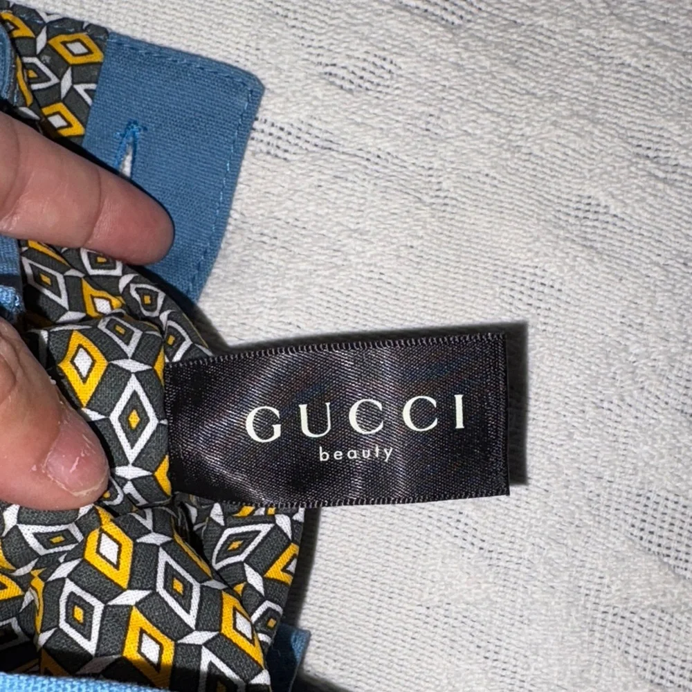 BNWOT BLUE Canvas Buttoned Pouch By Gucci Beauty